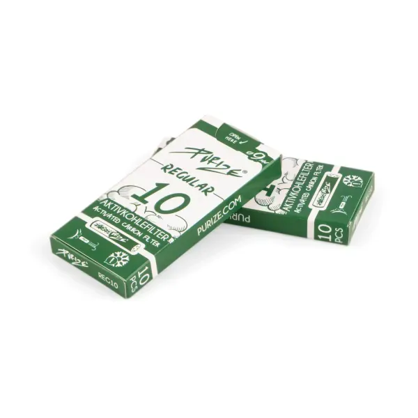 PURIZE Regular 9 mm – 10 weiße Aktivkohlefilter mit beidseitigen Keramikkappen und Kokos-Aktivkohle (Made in Germany)